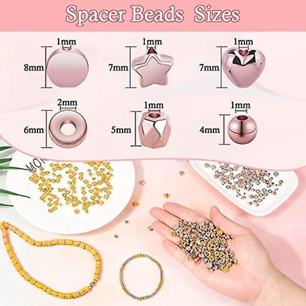2160 bitar Gold Spacer Bead Set, Olika armbandspärlor, runda pärlor, stjärnpärlor, guldpärlor Armbandssmyckestillverkning (guld, silver, roséguld, Kc Gol CCB