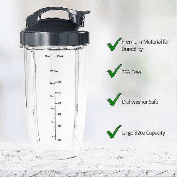 7-delt erstatningssett for mikserkopp og blad, stor kapasitet 946 ml, kompatibel med NutriBullet-system