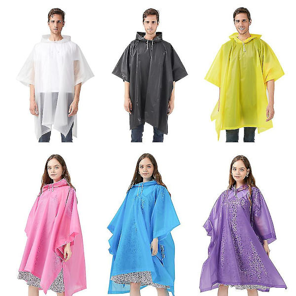 Regnponchoer til kvinder og mænd (2-pak) med hætte med snøre til voksne Yellow