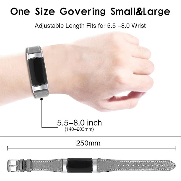 Lærremmer som er kompatible med Fitbit Charge 5, erstatningsstropper i ekte skinn for kvinner, menn Grey