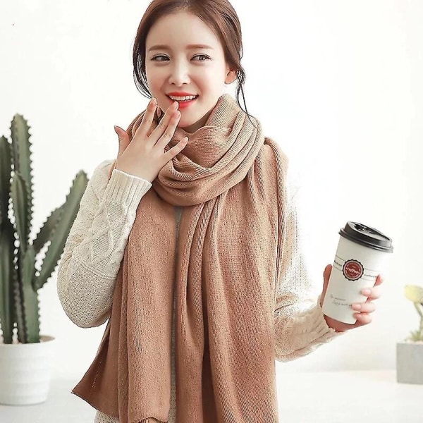 Dame varmt sjal Vinter varmt stort tørklæde Pure Color Cashmere tørklæde Khaki