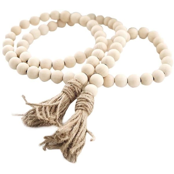 Beads Wood Bead Garland With Tassels Rustic Country Decor Prayer Boho Beads