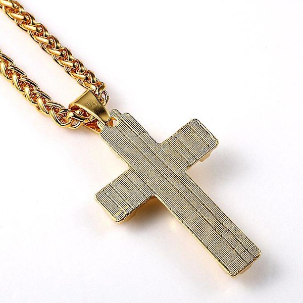Herr 14k guldpläterad High Fashion Cross "012" hänge 5 mm 24" tum Figaro Chain