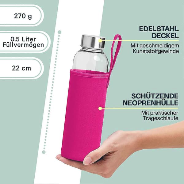 -lasipullo 1l neopreenihupulla | Lasinen juomapullo 500ml & 1000ml Mi -4