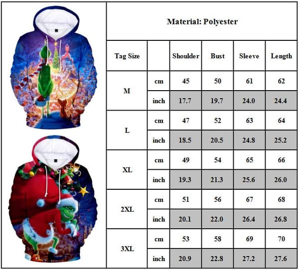 【BQ】Grinch hettegenser for menn 3D-trykt genser Julehettegensere D-FF- D D XL