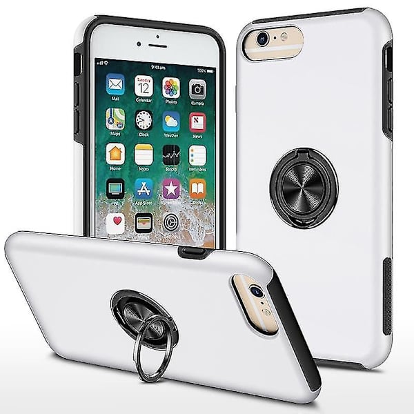 Magnetisk ring Kickstand Stötsäkert phone case för Iphone 6 Plus (svart) Silver