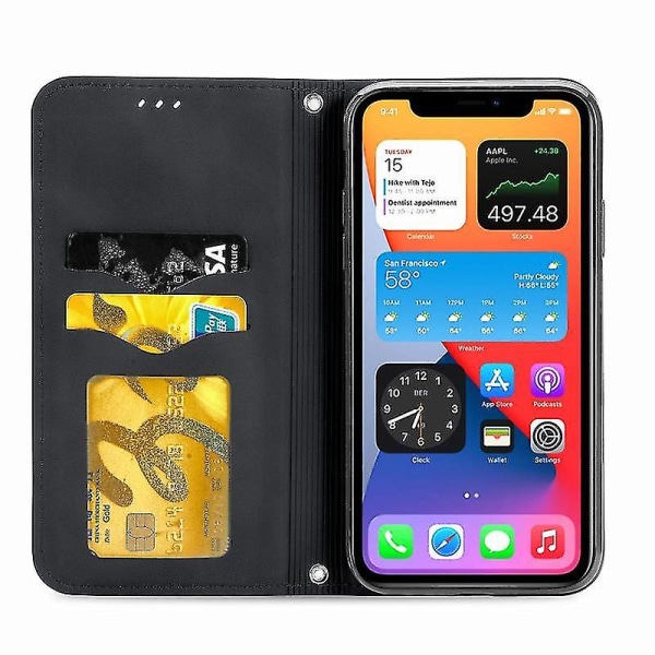 For Iphone 12/12 Pro Retro Skin Feel Business Magnetisk Horisontal Flip Lærveske med holder og kortspor og lommebok og fotoramme (svart)