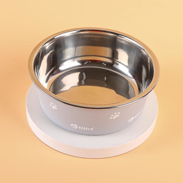 Matskål för husdjur Katt Rostfritt stål Plast Halkfri enkelskål Matare för dricksbricka Droppe-resistent Hållbar hundskål grey L