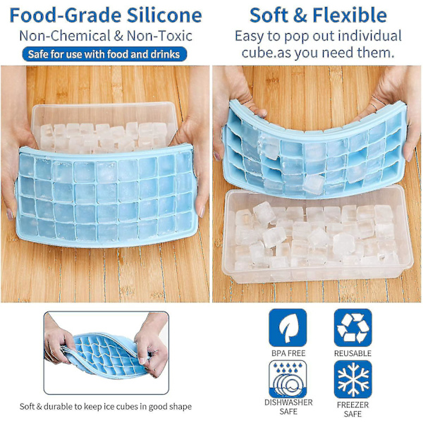 Ice Cube Fack Lock Och Bin Silikon Is Fack Med Skopa 77 grids BLUE