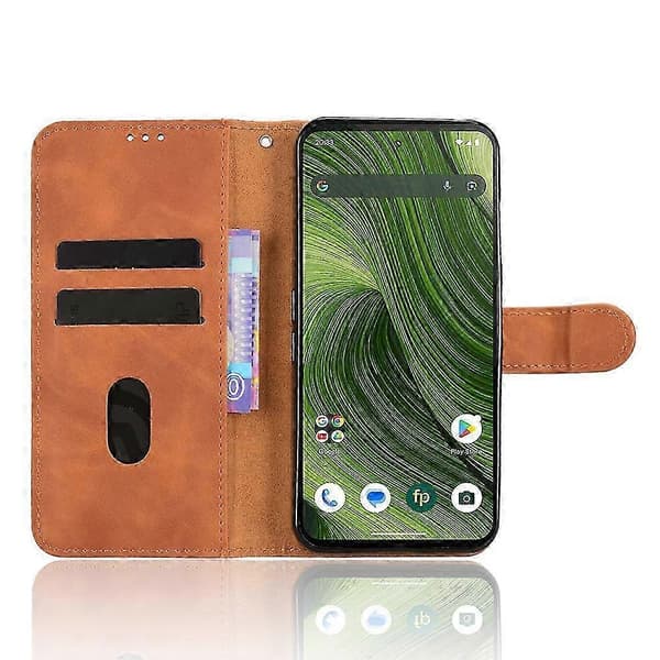 Fairphone 6 Läderfodral: Plånboksfodral med fallskydd, brun, hudkänsla