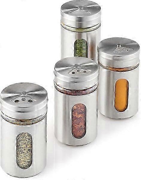Kryddburk i rostfritt stål, 100 ml med justerbart lock, 3-delars set, glasbehållare