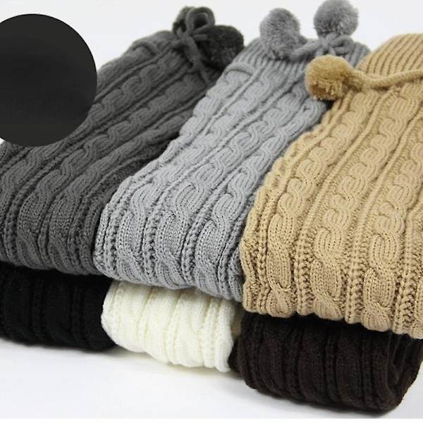 Kvinners vinterstrikking Twist forlenget ball over kneet Varme ullstøvler Bundesokker Pelskledde benvarmere Japansk Dark Grey