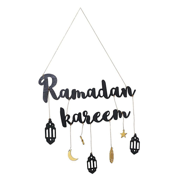 Eid Mubarakin koriste ontto puinen riipus Ramadan-koriste riippuva kuun lyhty tähden muotoinen koriste muslimi-islamille juhlava kotihuoneen väri musta