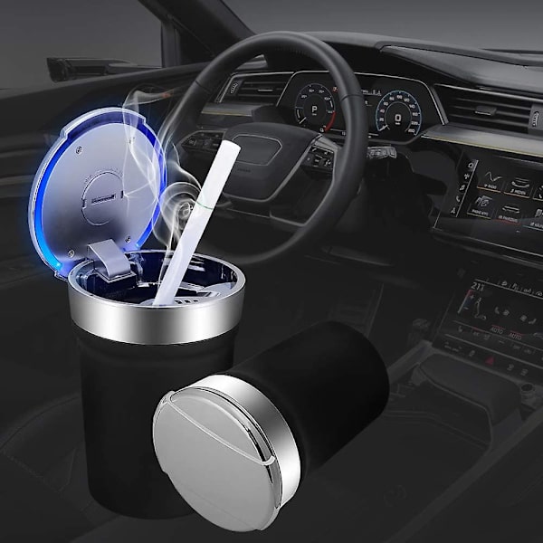 Auton LED-tuhkakuppi, valmistettu sinkkiseoksesta, kannella ja led-valaistustelineellä