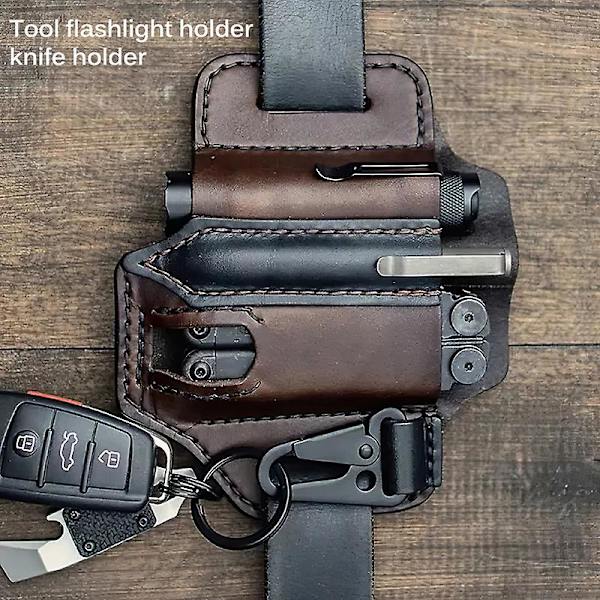 Taktisk multiverktygsbälte Läderväska Bärbar verktygsförvaringsväska Påse Utomhuscamping Jakt Midja Läderficka HY83-Coffee-Leather