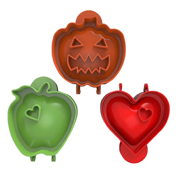 3 stk. Mini Håndtærteforme til Halloween Bagegræskar Hjerte Æbleformet Lommeform