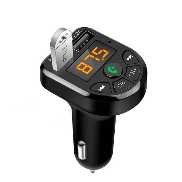 Bluetooth-kompatibel 5.0 Fm-sender Bilsett Mp3-modulatorspiller Trådløs håndfri lydmottaker Dobbel usb hurtiglader Black