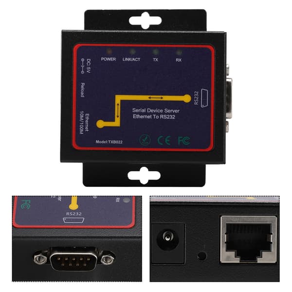 RS232 til TCP/IP-konverter, RJ45 til RS232 Single Serial Server, 100-240V (EU-stik)