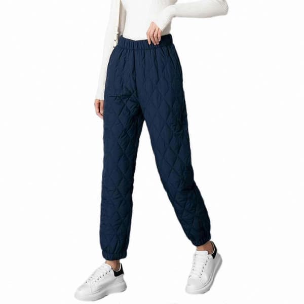Dame vintervatterede diamantformede joggingbukser med høj talje og bomuldsfyld Navy blue M