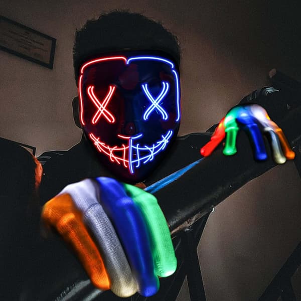 Halloween-maske LED-maske og handsker med flere lystilstande Blue-red Mixed(1 Set)