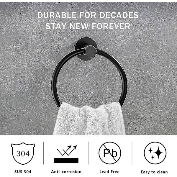 Sort håndklædering Håndklædeholder til badeværelse Håndklædeholdere Vægmontering Badeværelses hardware Enkel rund håndklædeophæng 304 rustfrit stål Matte Black
