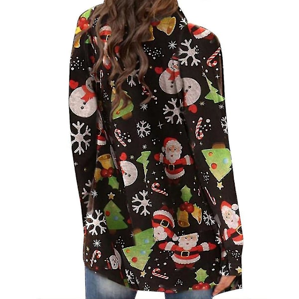 Hhcx-christmas Kvinner Åpen Front Coat Langermet Xmas Cardigan Jacket Topp Snowflakes On Black XL