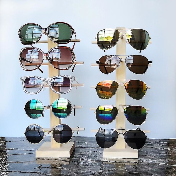 Solglasögonhållare i massivt trä Displayhållare för display i trä. Dubbel linneglasmonter Double layer 10 pairs
