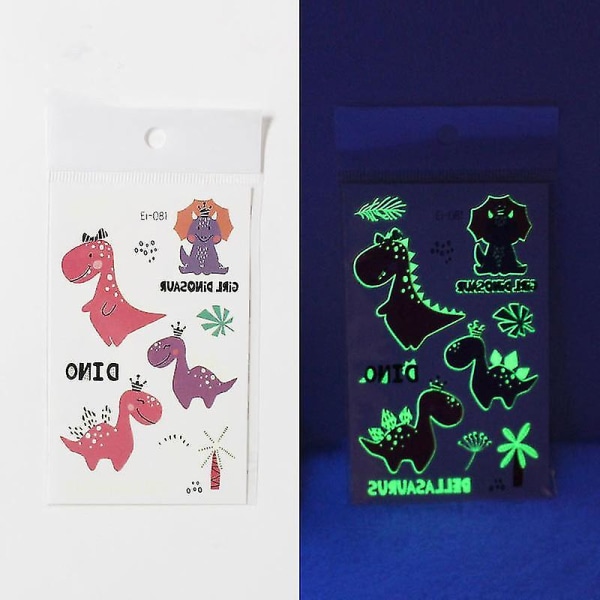 Lysende Dino-dekorationer 20 ark Glow Dinosaur Midlertidige tatoveringer til festartikler Spil Drenge Piger Børn Fødselsdagsgaver 94 94