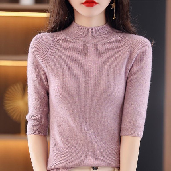 Ny 2023 Cashmere Tröja Dam Kortärmad Pullover Dam Tröja Kortärmad Slim Version Stickade Toppar Bekväm Silkeslen white L