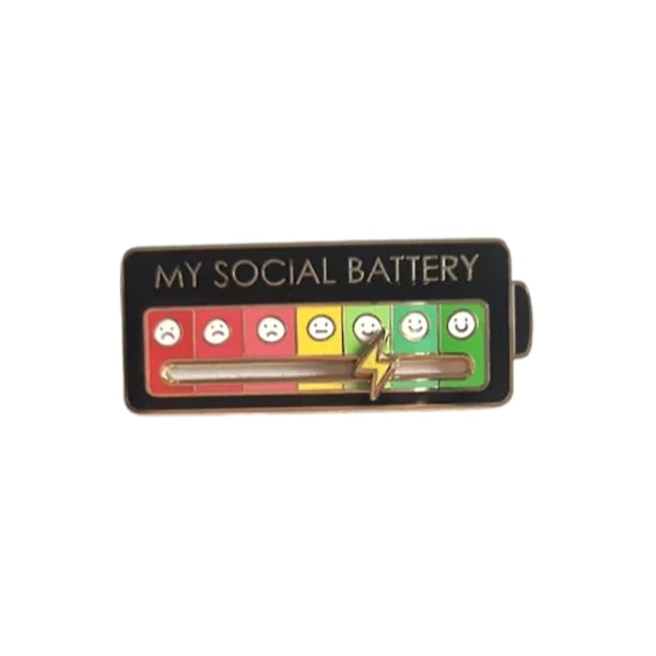 New Upgrade Social Battery Pin - My Social Battery Creative Lapel Pin, Fun Enamel Emotional Pin 7 Days A Week Black