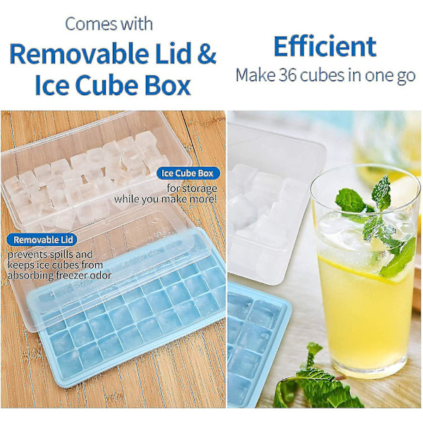 Ice Cube Fack Lock Och Bin Silikon Is Fack Med Skopa 77 grids BLUE