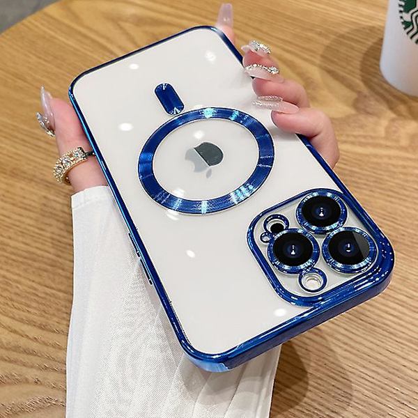 Mode Transparent Magnetisk Trådlöst Case För Magsafe För Iphone 14 Plus 13 12 11 Pro Max Plating Mjukt Cover Blue For iPhone 13Pro Max