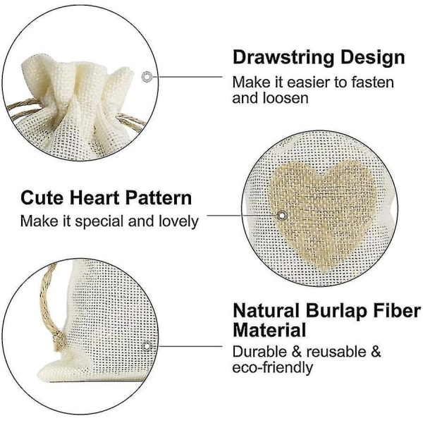 Små hjertegaveposer, 20 stykker og 2 farver juteposer, små gaveposer