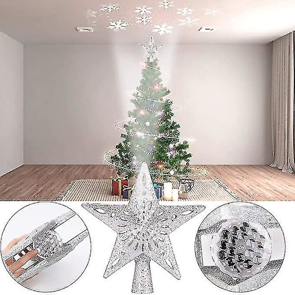 Juletre Topper Opplyst Stjerne, Projektor For Juletre Ornament silver star
