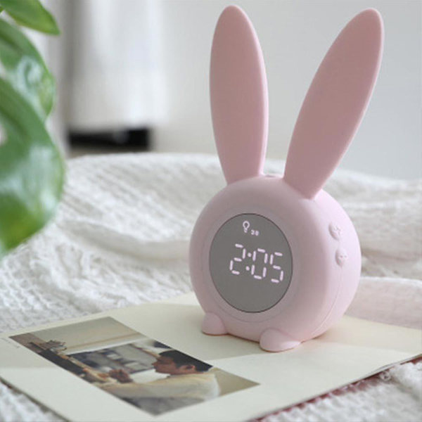 Multifunktionell Digital Väckarklocka Barn Sovrum Kanin Nattljus Klockor Rosa Pink