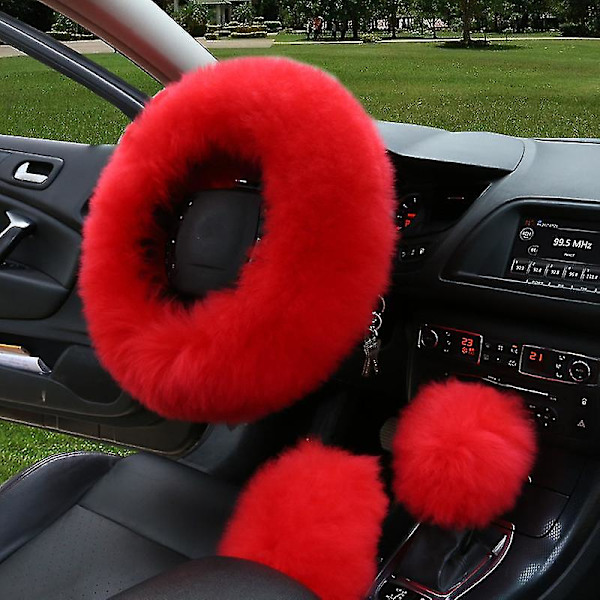 Car Warm Antisladd cover Soft Fluffy Tredelad Set (röd)