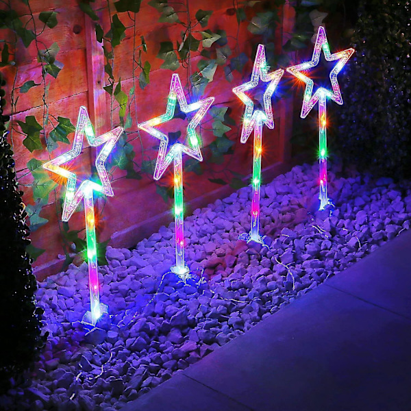 Set med 4 LED Stake Trädgårdsljus - 40 LED Pathway Dekoration Trädgård gräsmatta Uteplats - Festlig Xmas Glow Juldekoration pentacle