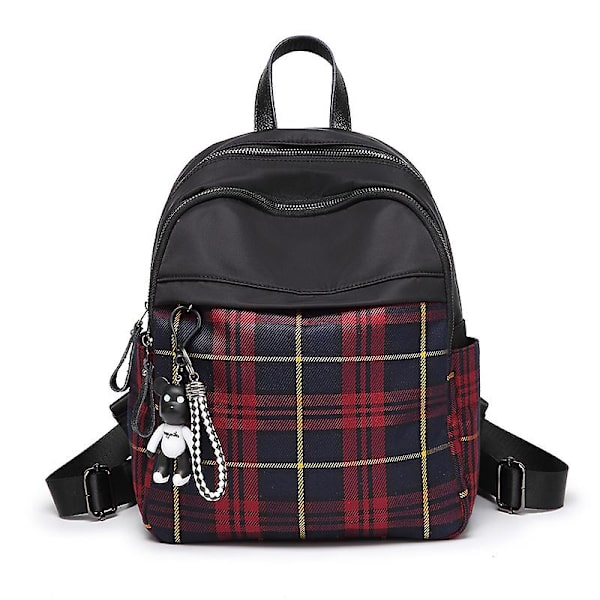 Skolryggsäck för flicka Studentbokväskor Tonåring Rutig Skolväska Liten Kawaii Ryggsäckar Dam Söt Ryggväska Vattentät Canvas Red Plaid