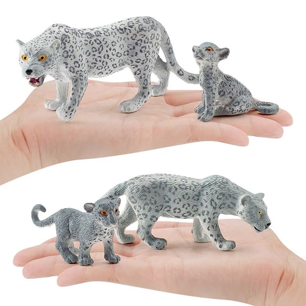4 stk. Realistisk Sne Leopard PVC Miniature Dyremodel Figur Samling