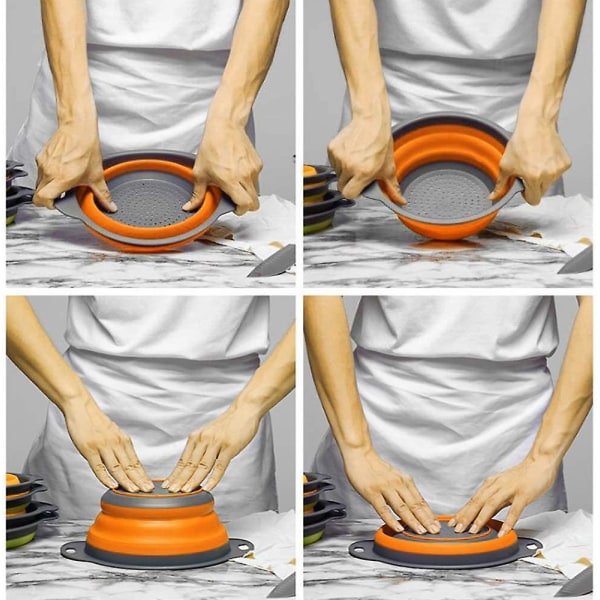 2 Foldable And Non-toxic Kitchen Colanders, Easy To Clean, 2 Sizes With Orange