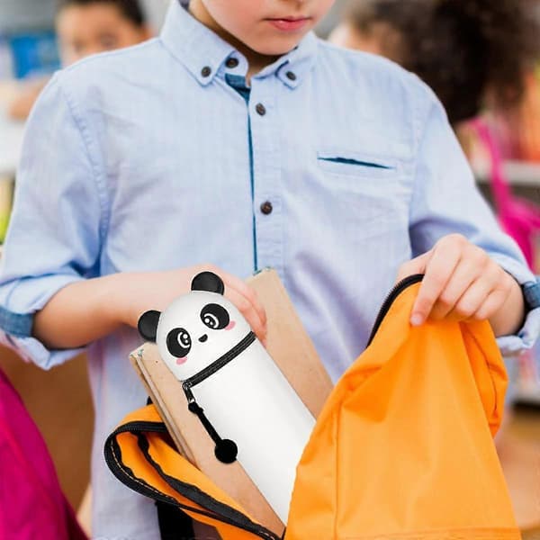 2-i-1 Blød Silikoneetui, Kawaii Penalhus, Søde Dyr Panda, Hvid