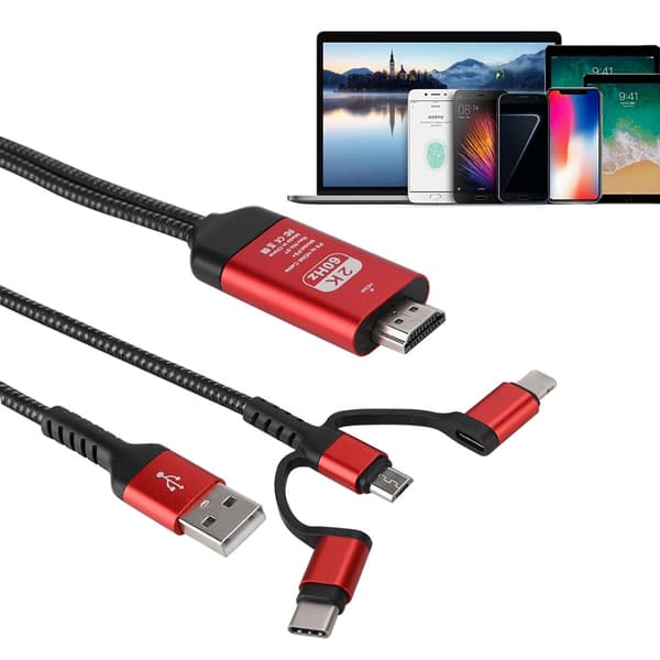 Universaali 3-in-1 HDMI HD 4K -videoadapterikaapeli - Micro USB, iOS, Type C