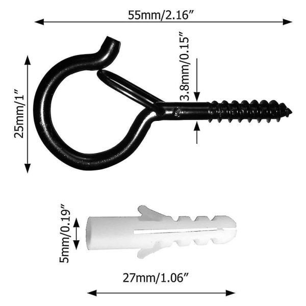 24 stk. Skruekroge Udendørs Lyssnor Sikkerhedsskruekrog Black A