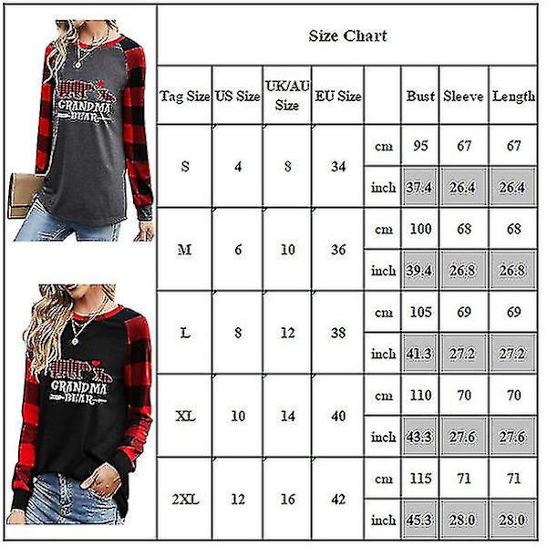 Hhcx-naisten jouluprintti Pitkähihainen pusero Loose Pullover T-paita Basic Topit Black L
