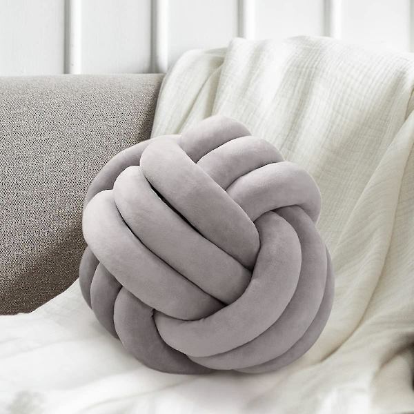 Knutbollskastkudde, vit rund knuten plyschkudde Accentkudde for preppy, estetiska & söta prydnadskuddar for soffa, seng, stue, F Light Grey Small