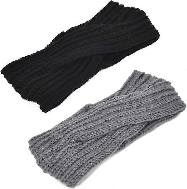 Handflätade gaffelullpannband - Svart/Grå - 2 stycken