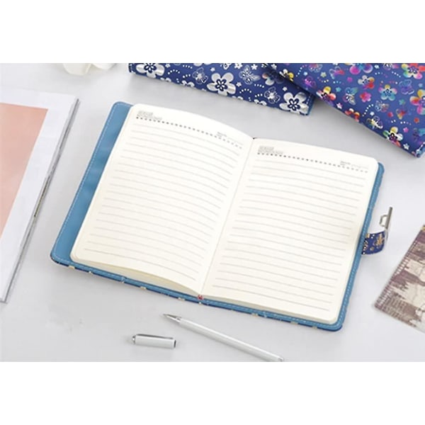 Pu-läderdagbok med lås, dagbok i A5-storlek med kombinationslås Lösenordsjournal Låsning personlig dagbok (blå)