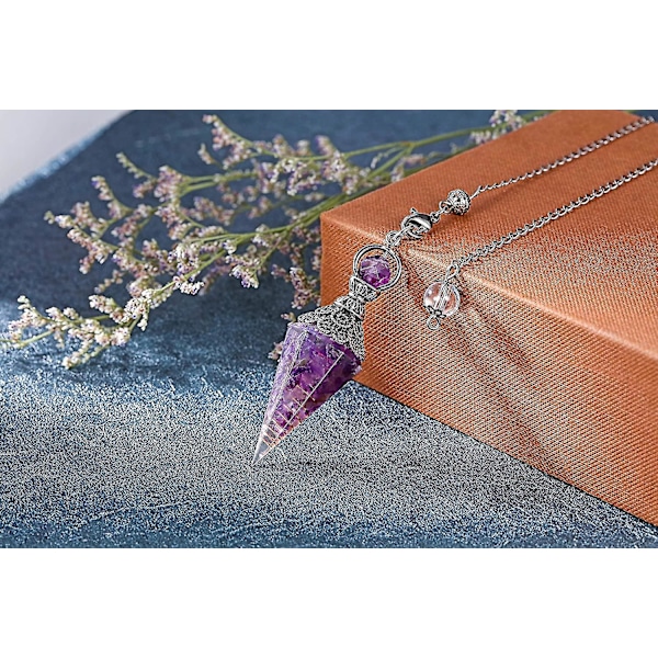 6 facett hexagonal punkt hängsmycke för Reiki Wicca Dowsing Balanserande Andlig Harts Ädelsten Kristall Ametist Pendlar Halsband