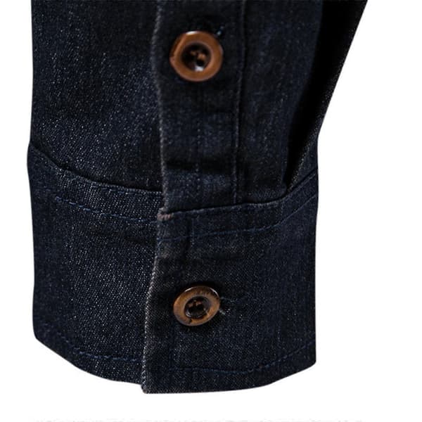 【BQ】Elastisk langærmet afslappet slim fit jeansskjorte mode langærmede skjorter til mænd Navy L