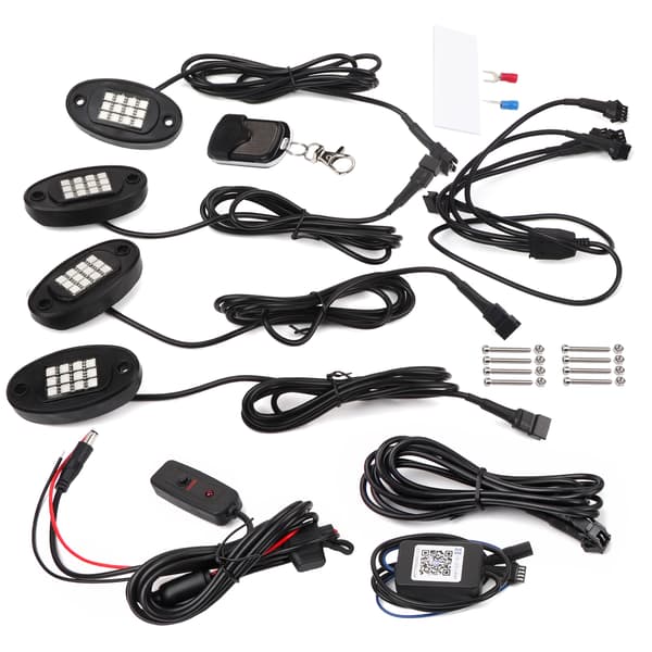 LED Rock Lights - 4 Pods för lastbil, UTV, ATV - Dimmer Switch ingår
